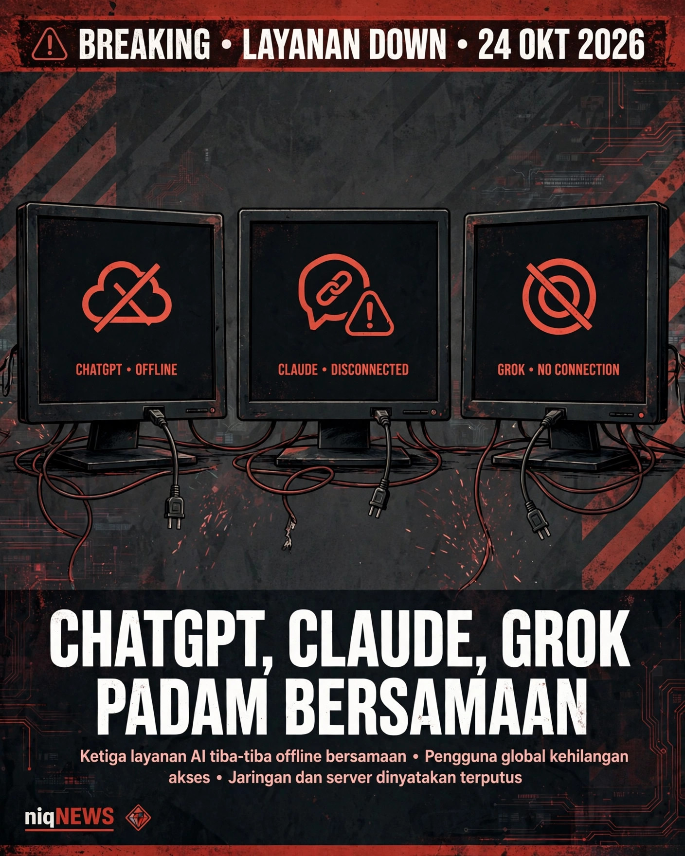 ChatGPT, Claude, dan Grok padam bersamaan 3 September, ungkap rapuhnya infrastruktur AI