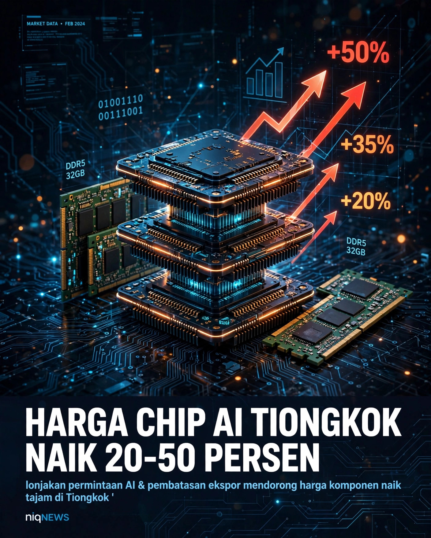 Harga chip AI Tiongkok naik 20–50 persen karena biaya HBM