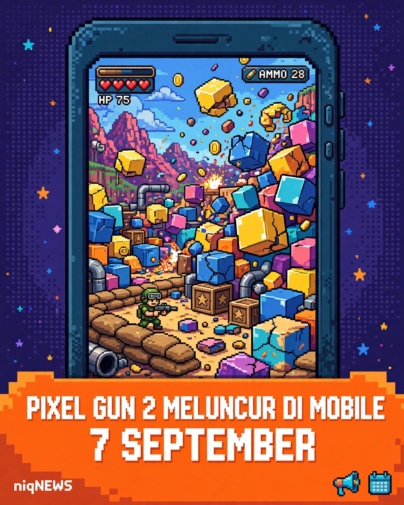 Pixel Gun 2 meluncur di mobile 7 September, bawa arena destruktif dan aksi FPS cepat