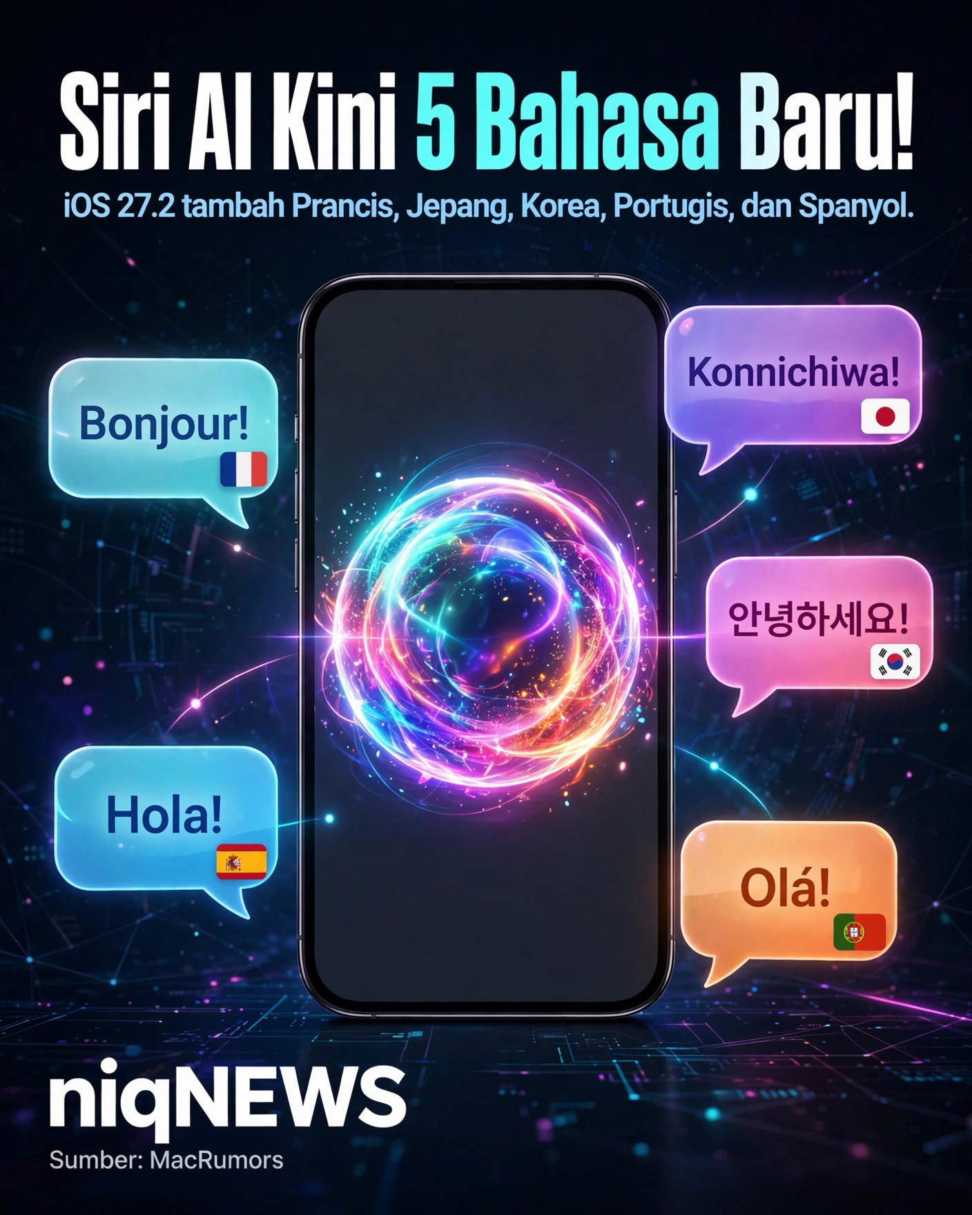 Apple rilis iOS 27.2, Siri AI tambah 5 bahasa baru